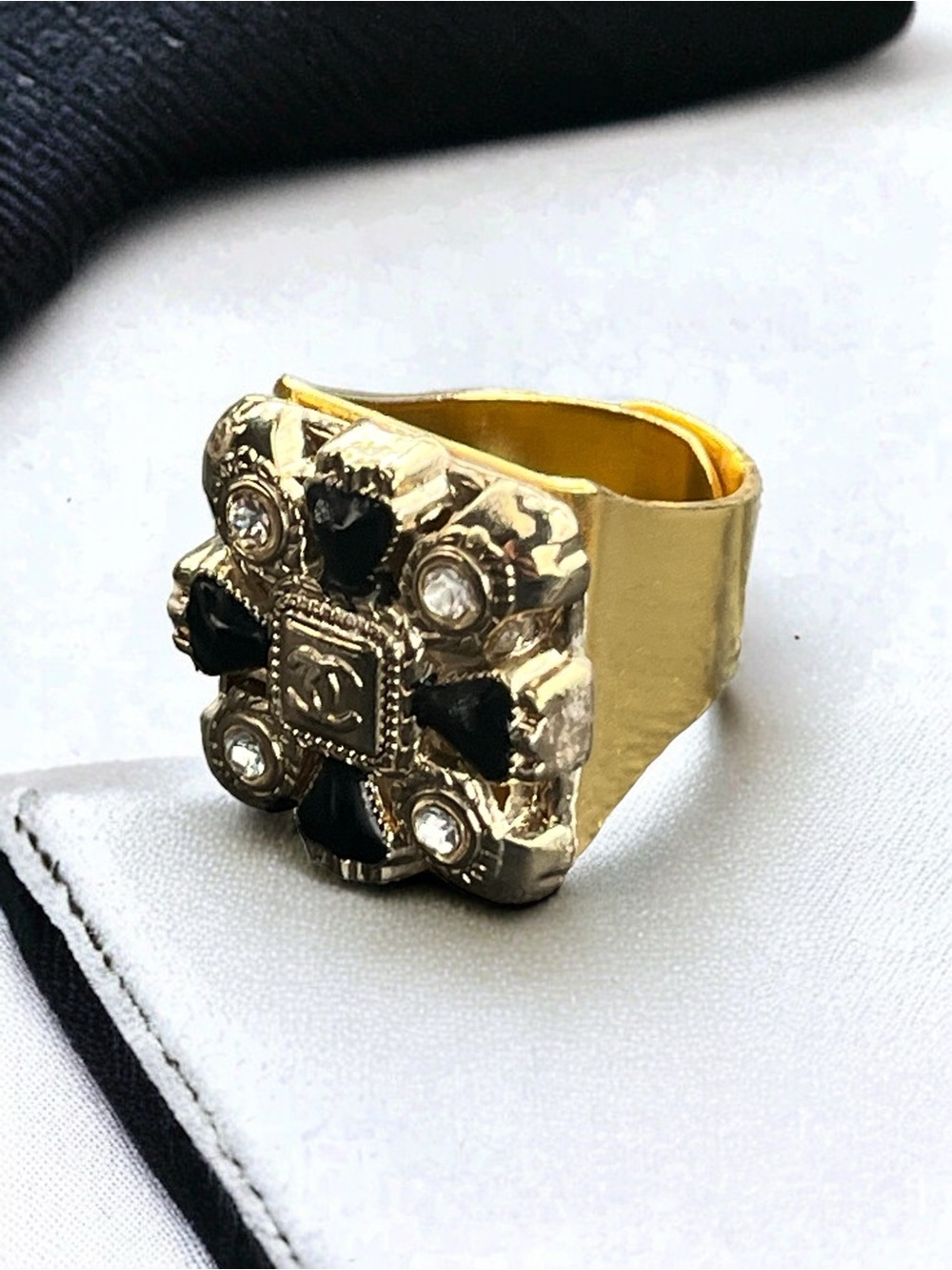 Upcycled Authentic CC Button made into Cocktail Ring